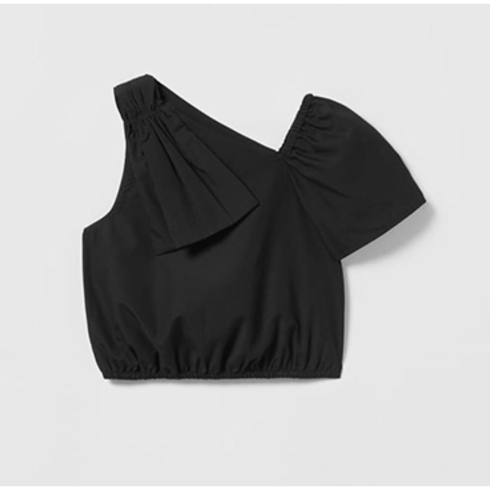 Zara |  Kids Black Poplin One Shoulder Bow Top | Girls Size 9